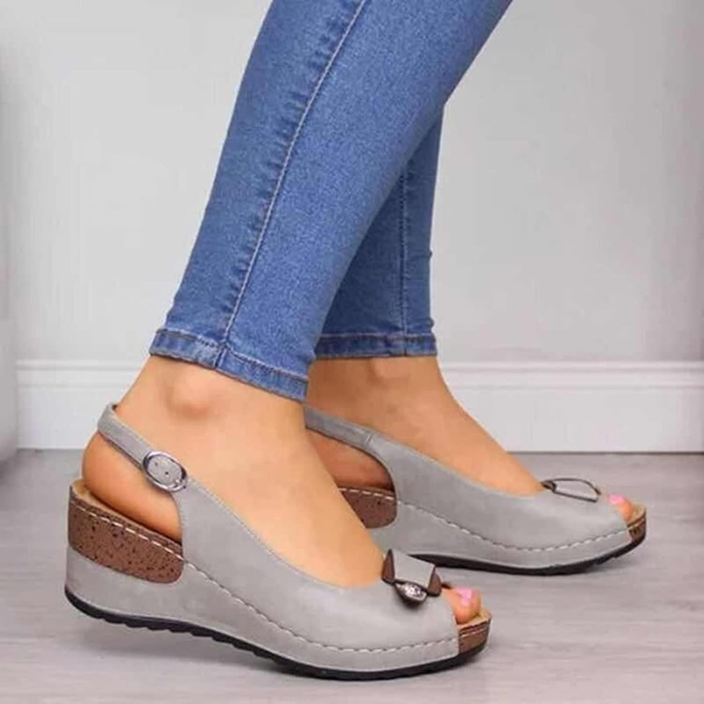 FOURTOC Sandalias de Verano para Mujer, Novedad de 2022, Sandalias de Plataforma con cuña para Mujer, Sandalias Romanas de Boca de Pescado a la Moda, Zapatos de Mujer,Brown,US8/EU40