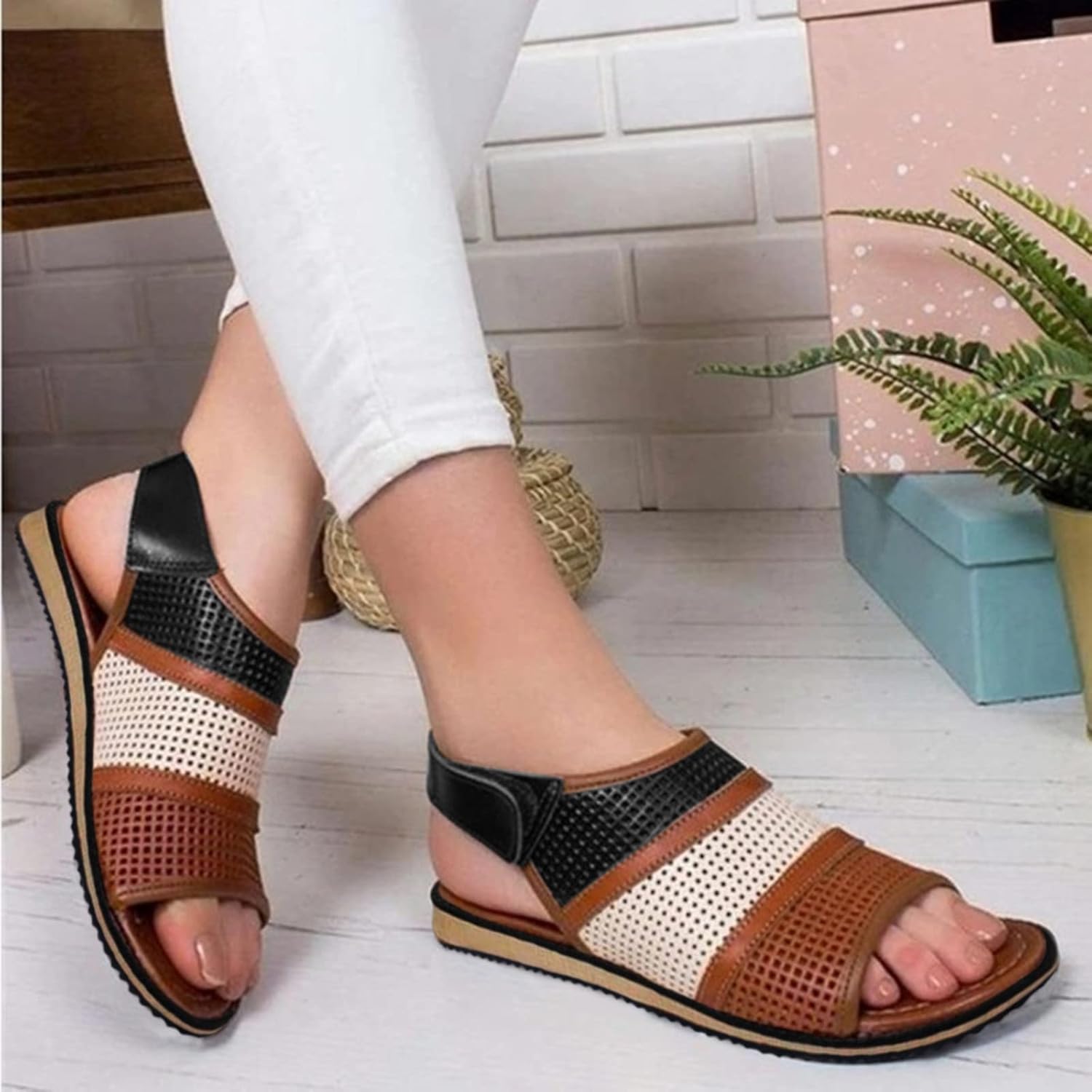 Summer Sandals for Women 2023 Flat, Beach Casual Breathable Slides Non Slip Retro Plus Size Boho Roman Open Toe Comfy Thong