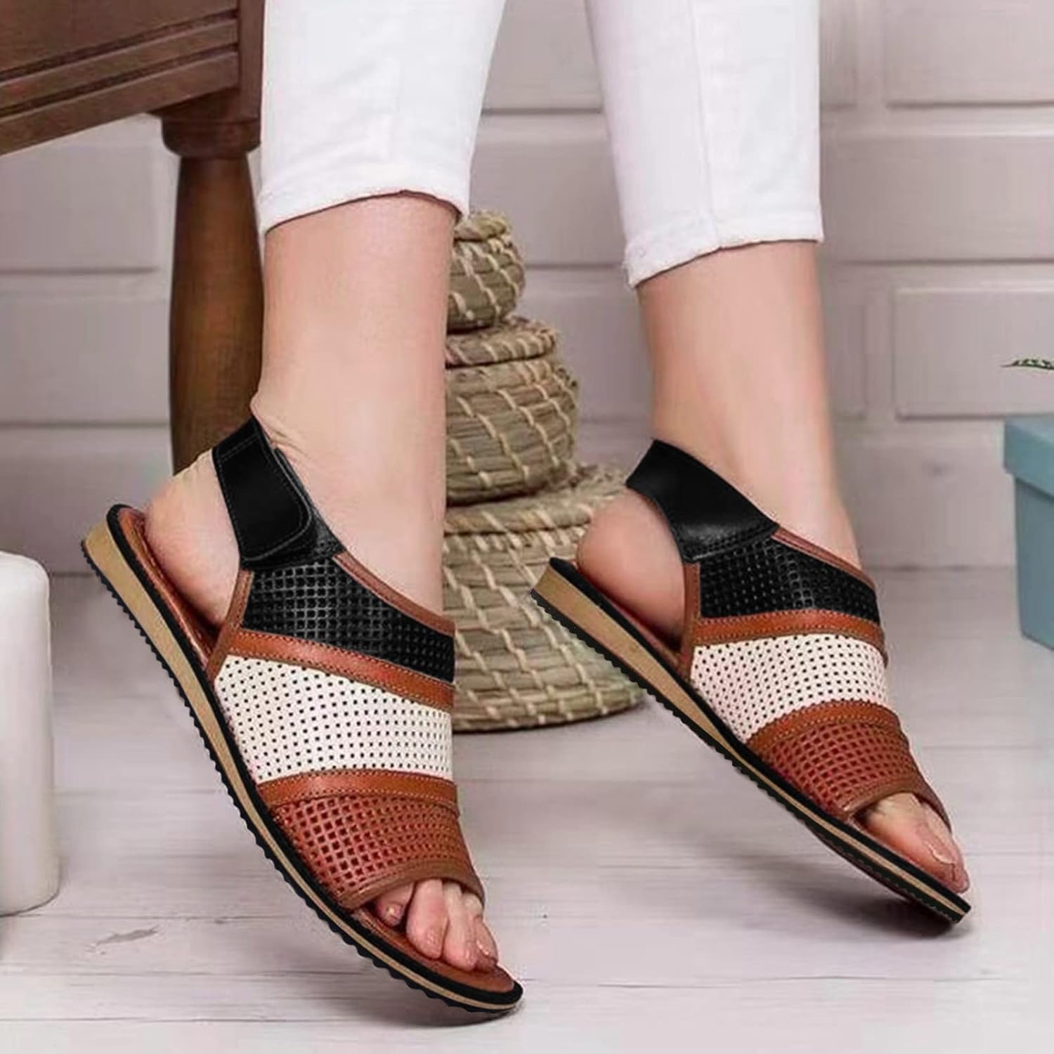 Summer Sandals for Women 2023 Flat, Beach Casual Breathable Slides Non Slip Retro Plus Size Boho Roman Open Toe Comfy Thong
