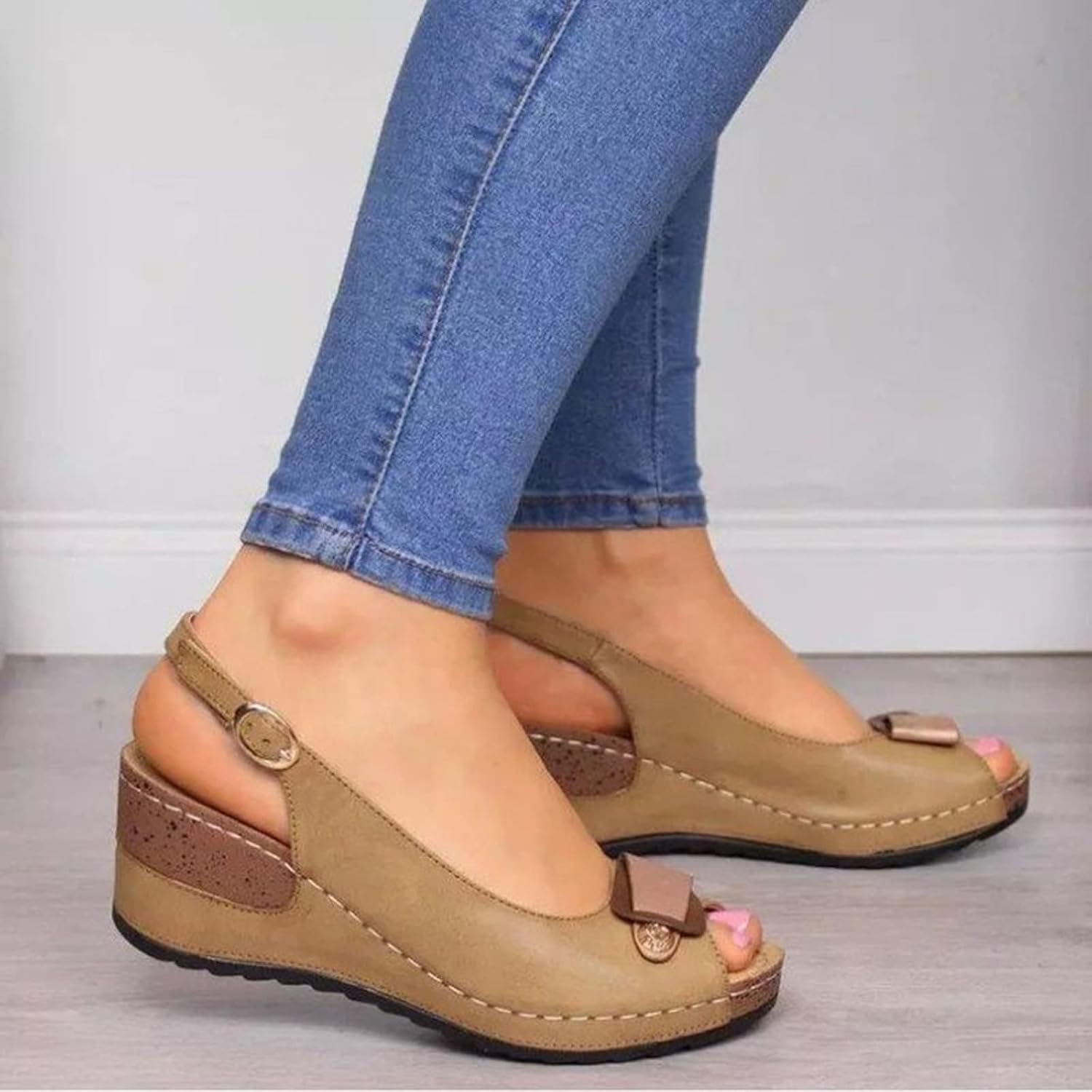 FOURTOC Sandalias de Verano para Mujer, Novedad de 2022, Sandalias de Plataforma con cuña para Mujer, Sandalias Romanas de Boca de Pescado a la Moda, Zapatos de Mujer,Brown,US8/EU40