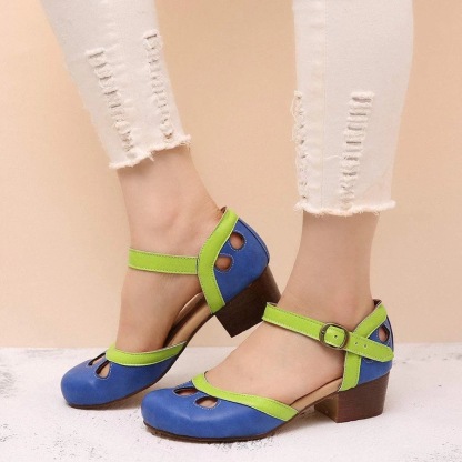 Milair Cross-Border Foreign Trade New 2019 Summer Thick Heel Color-Blocking Princess Women'S Casual Single Sandals Large-Size Women'S Shoes