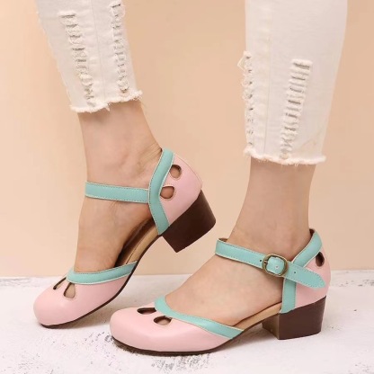 Milair Cross-Border Foreign Trade New 2019 Summer Thick Heel Color-Blocking Princess Women'S Casual Single Sandals Large-Size Women'S Shoes