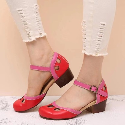 Milair Cross-Border Foreign Trade New 2019 Summer Thick Heel Color-Blocking Princess Women'S Casual Single Sandals Large-Size Women'S Shoes