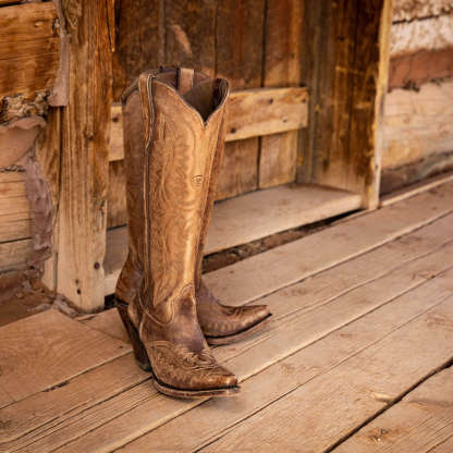 Pointed toe thick heel high-top large size western cowboy boots