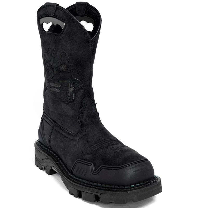 Wildking Men's Vintage Hand Embroidered Skull Square Toe Leather Boots