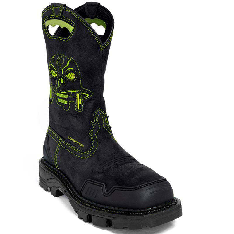 Wildking Men's Vintage Hand Embroidered Skull Square Toe Leather Boots