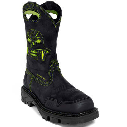 Wildking Men's Vintage Hand Embroidered Skull Square Toe Leather Boots