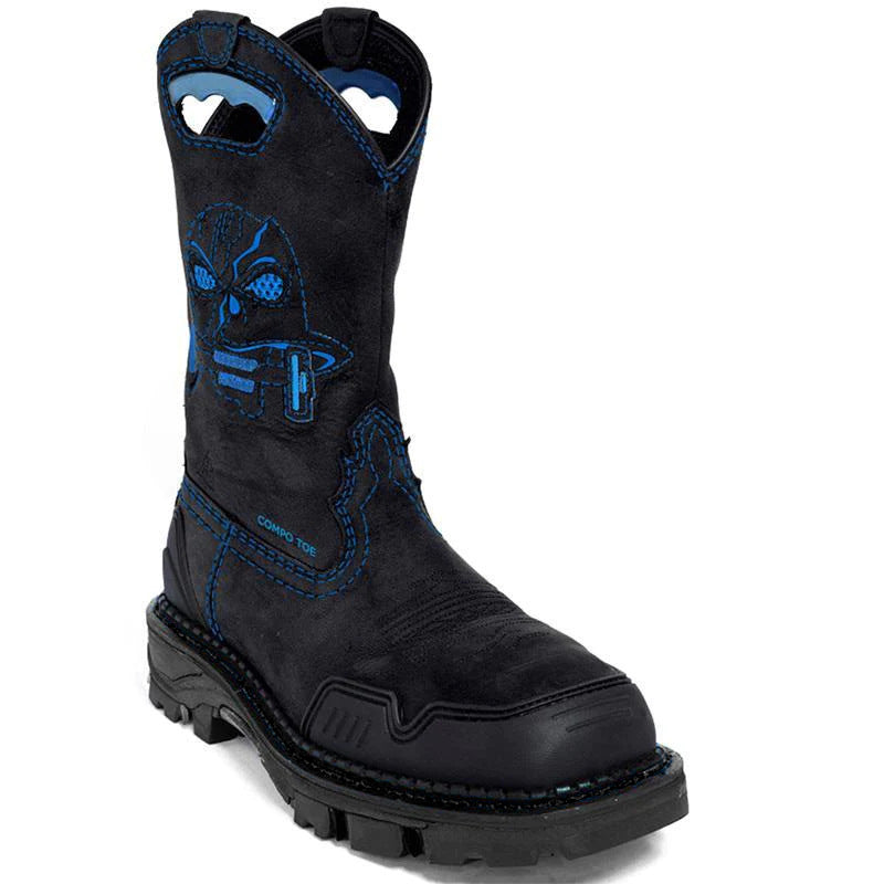 Wildking Men's Vintage Hand Embroidered Skull Square Toe Leather Boots