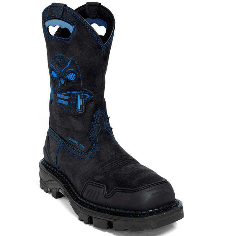 Wildking Men's Vintage Hand Embroidered Skull Square Toe Leather Boots