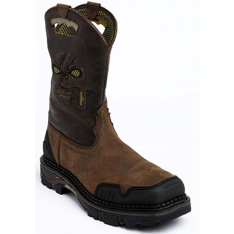 Wildking Men's Vintage Hand Embroidered Skull Square Toe Leather Boots
