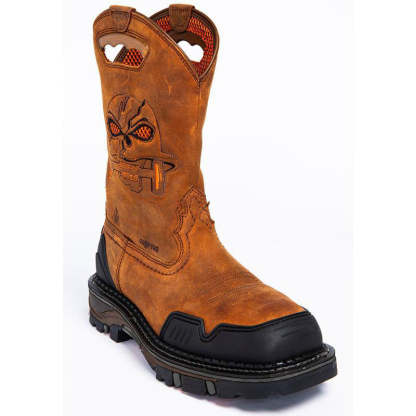 Wildking Men's Vintage Hand Embroidered Skull Square Toe Leather Boots