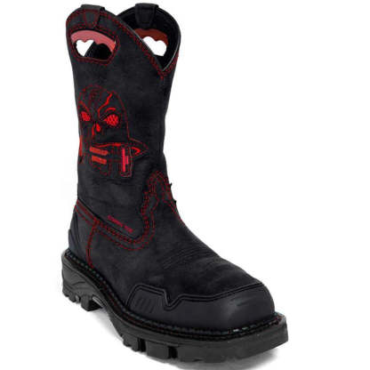 Wildking Men's Vintage Hand Embroidered Skull Square Toe Leather Boots