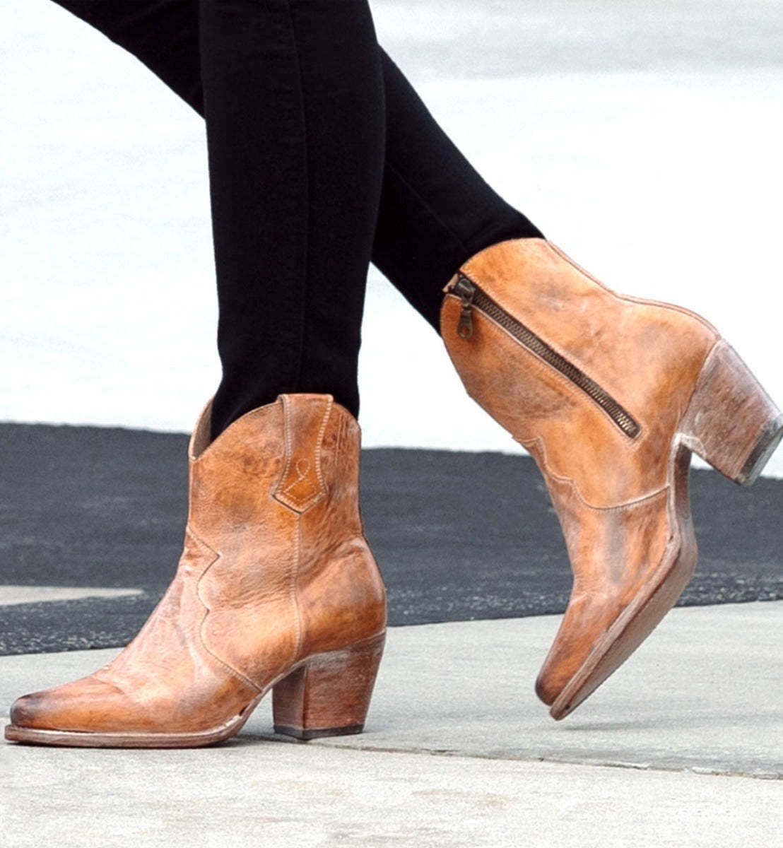 Leather boots side zipper knight boots thick high heel women's shoes