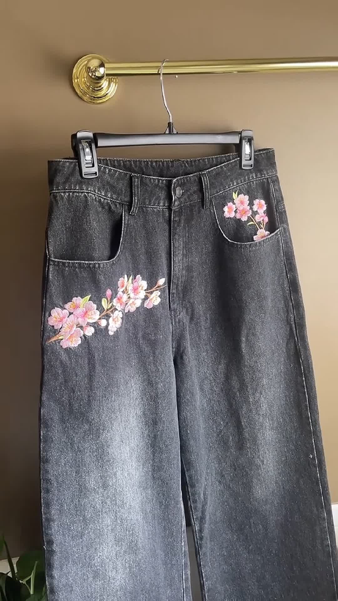 Cherry Blossom Embroidered Jeans（BUY 2 FREE SHIPPING）
