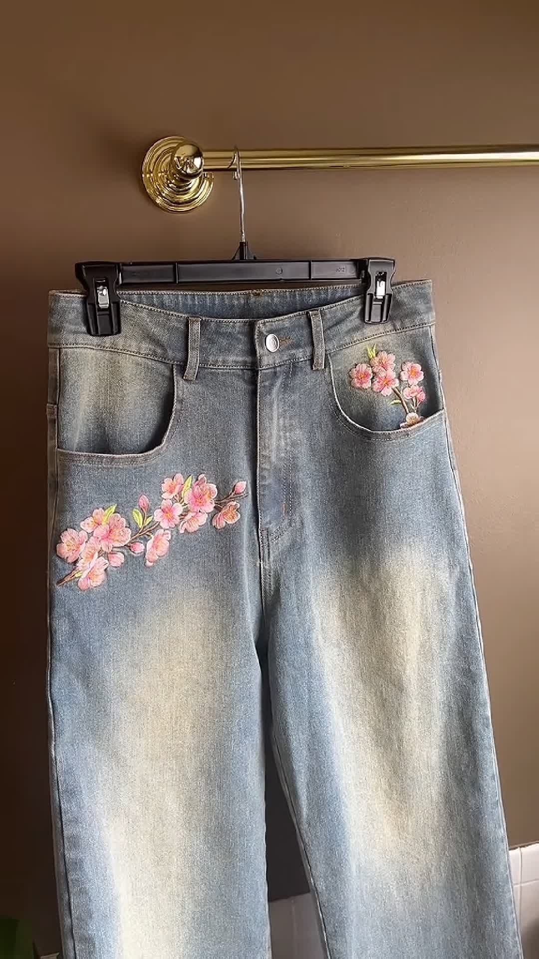 Cherry Blossom Embroidered Jeans（BUY 2 FREE SHIPPING）