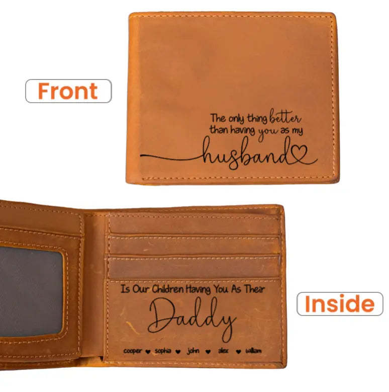 Father's Day Gifts From Wife | Having You As A Dad | Personalized Leather Wallet