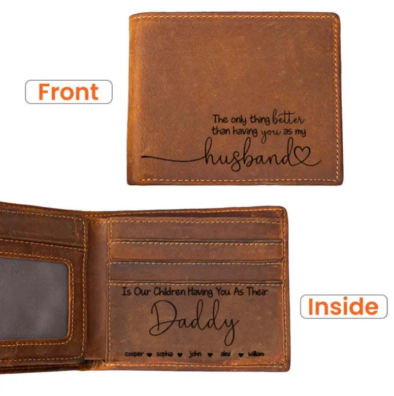 Father's Day Gifts From Wife | Having You As A Dad | Personalized Leather Wallet