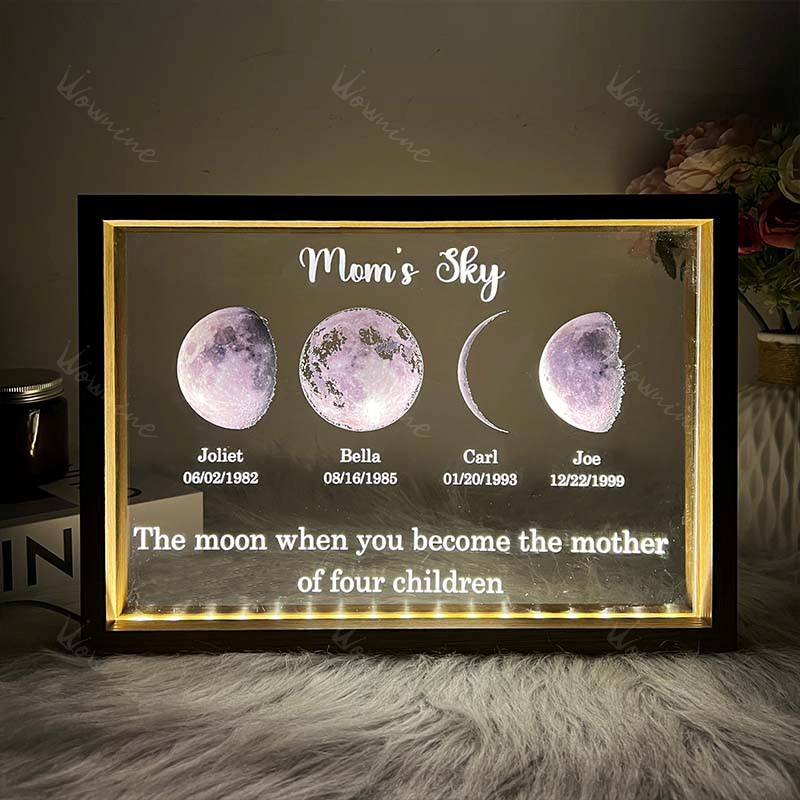 Led light frame with text and date - mom's universe
