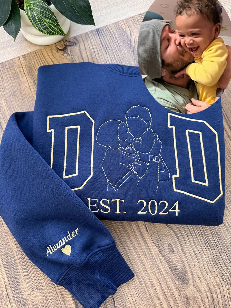 Personalized Photo Outline Embroidered DAD Sweatshirt Father's Day Gift