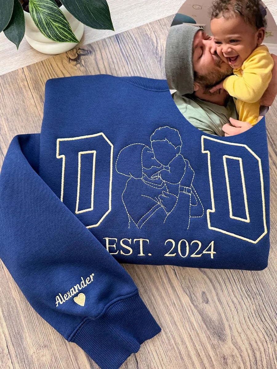 Personalized Photo Outline Embroidered DAD Sweatshirt Father's Day Gift