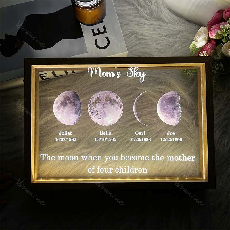 Led light frame with text and date - mom's universe