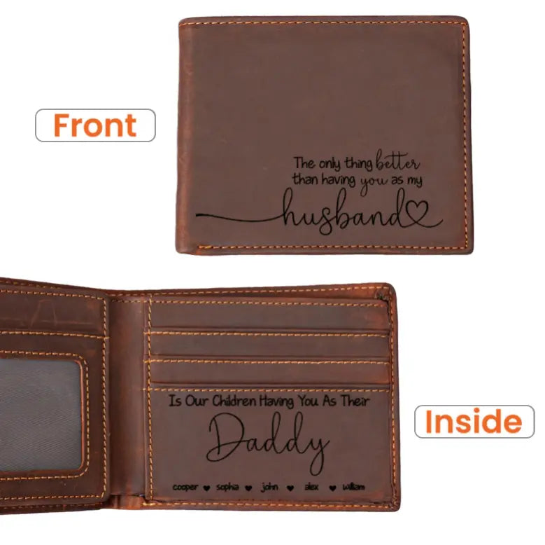 Father's Day Gifts From Wife | Having You As A Dad | Personalized Leather Wallet