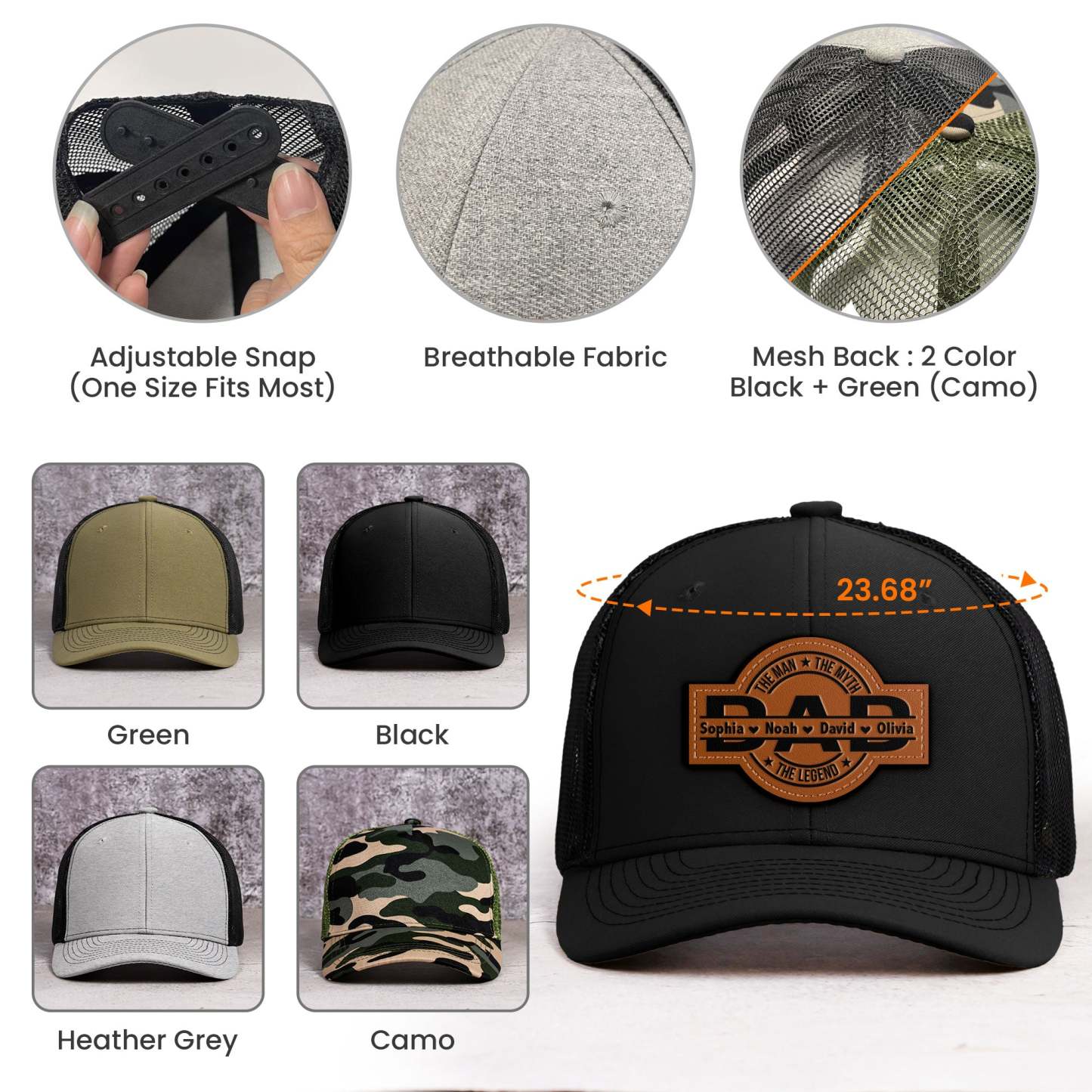 Dad, The Man, The Myth, The Legend - Personalized Leather Patch Hat