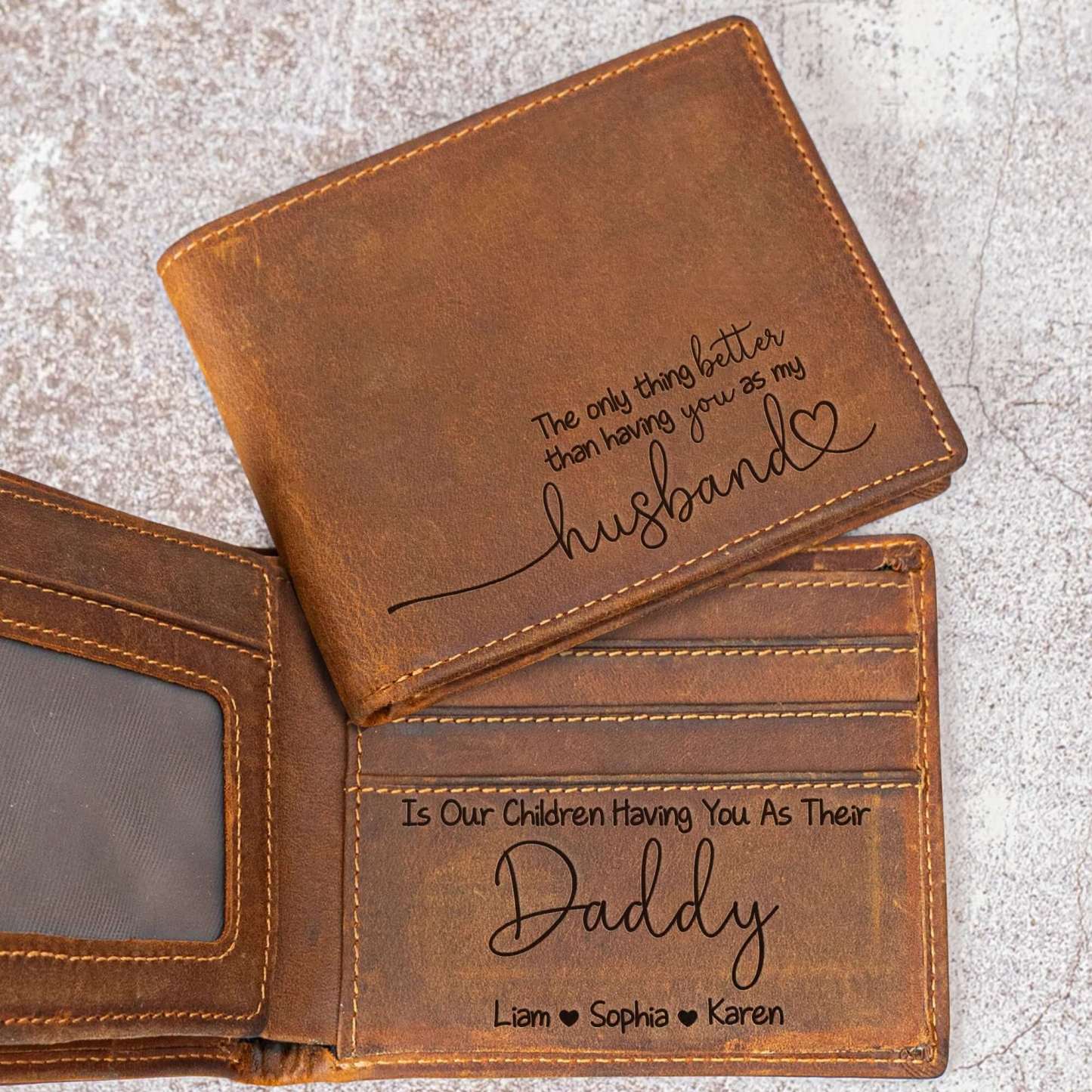 Father's Day Gifts From Wife | Having You As A Dad | Personalized Leather Wallet