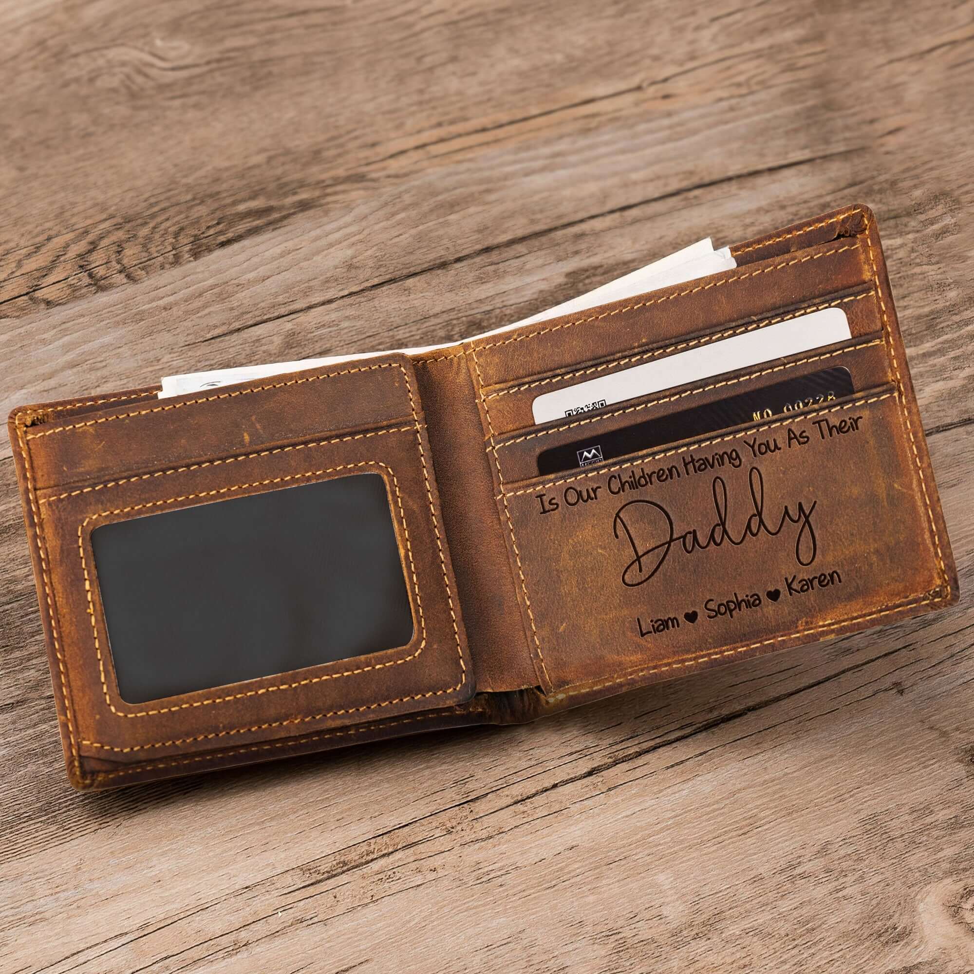 Father's Day Gifts From Wife | Having You As A Dad | Personalized Leather Wallet