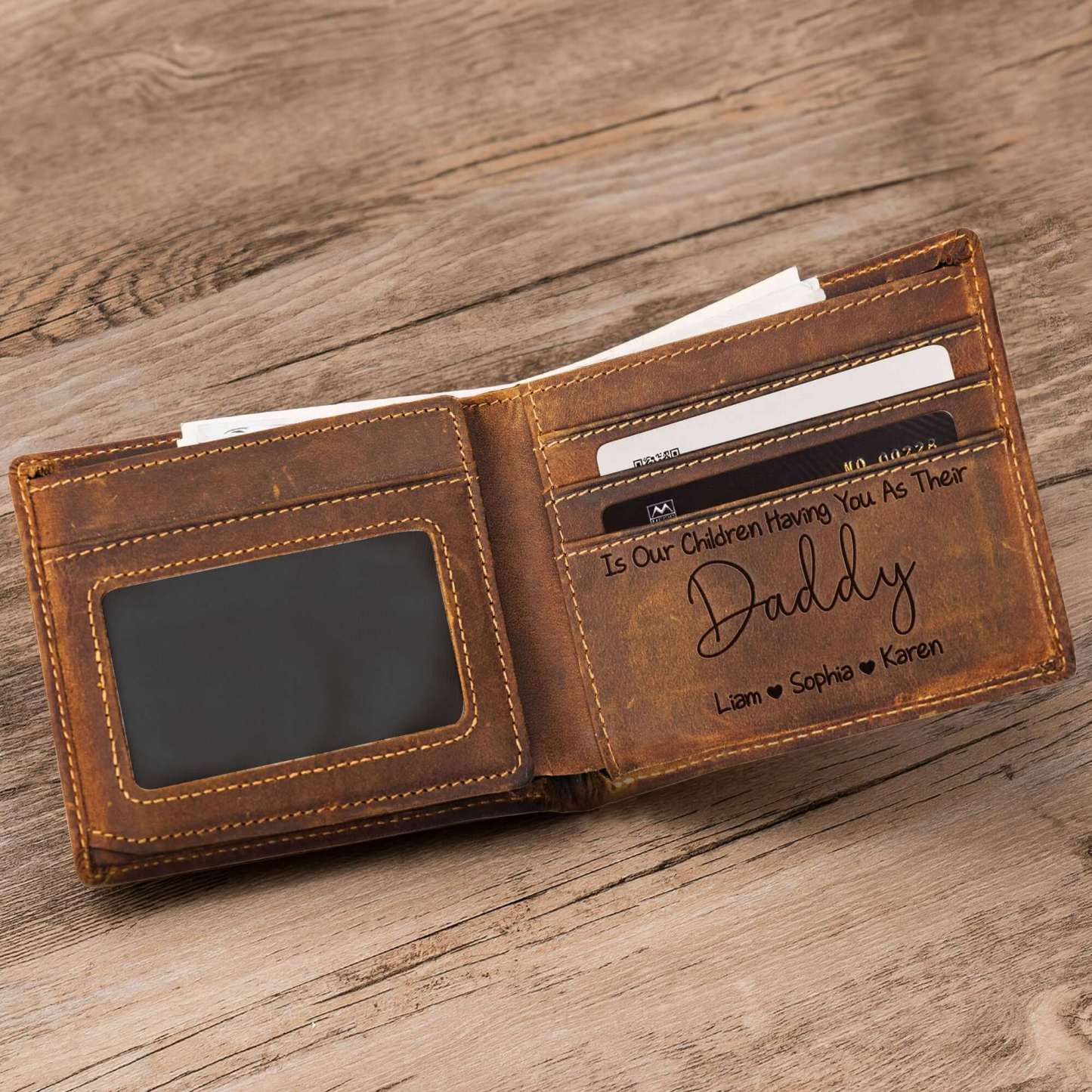 Father's Day Gifts From Wife | Having You As A Dad | Personalized Leather Wallet