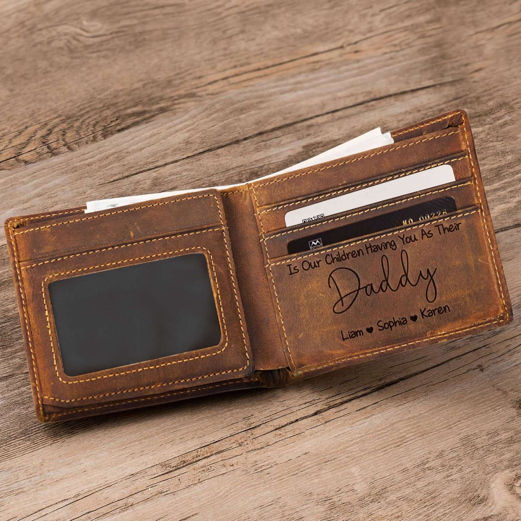 Father's Day Gifts From Wife | Having You As A Dad | Personalized Leather Wallet
