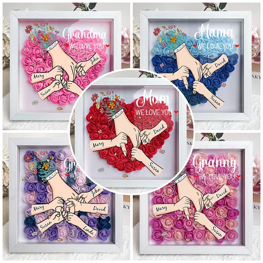 We Love You Mommy Hand Holding Pro- Custom Flower Shadow Box