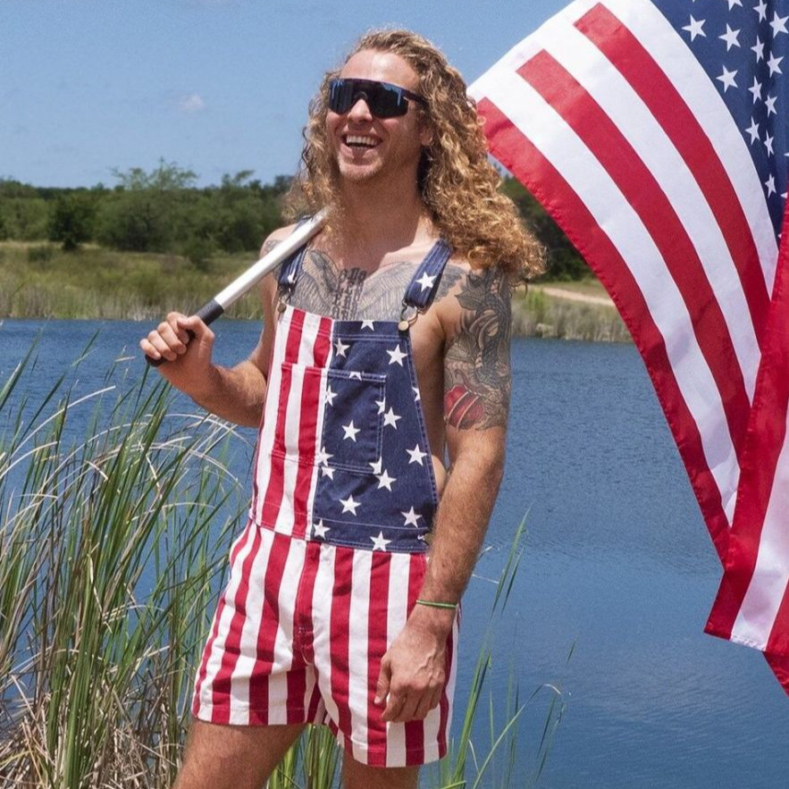 American Flag Bib Overalls Shorts
