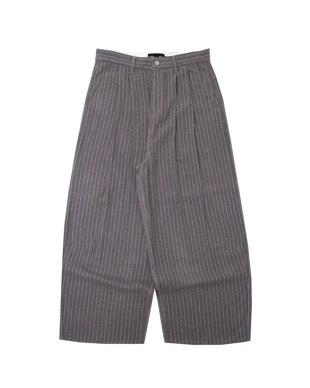 Pinstripe Wide-Leg Pleated Pants