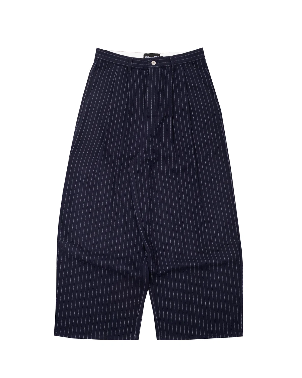 Pinstripe Wide-Leg Pleated Pants