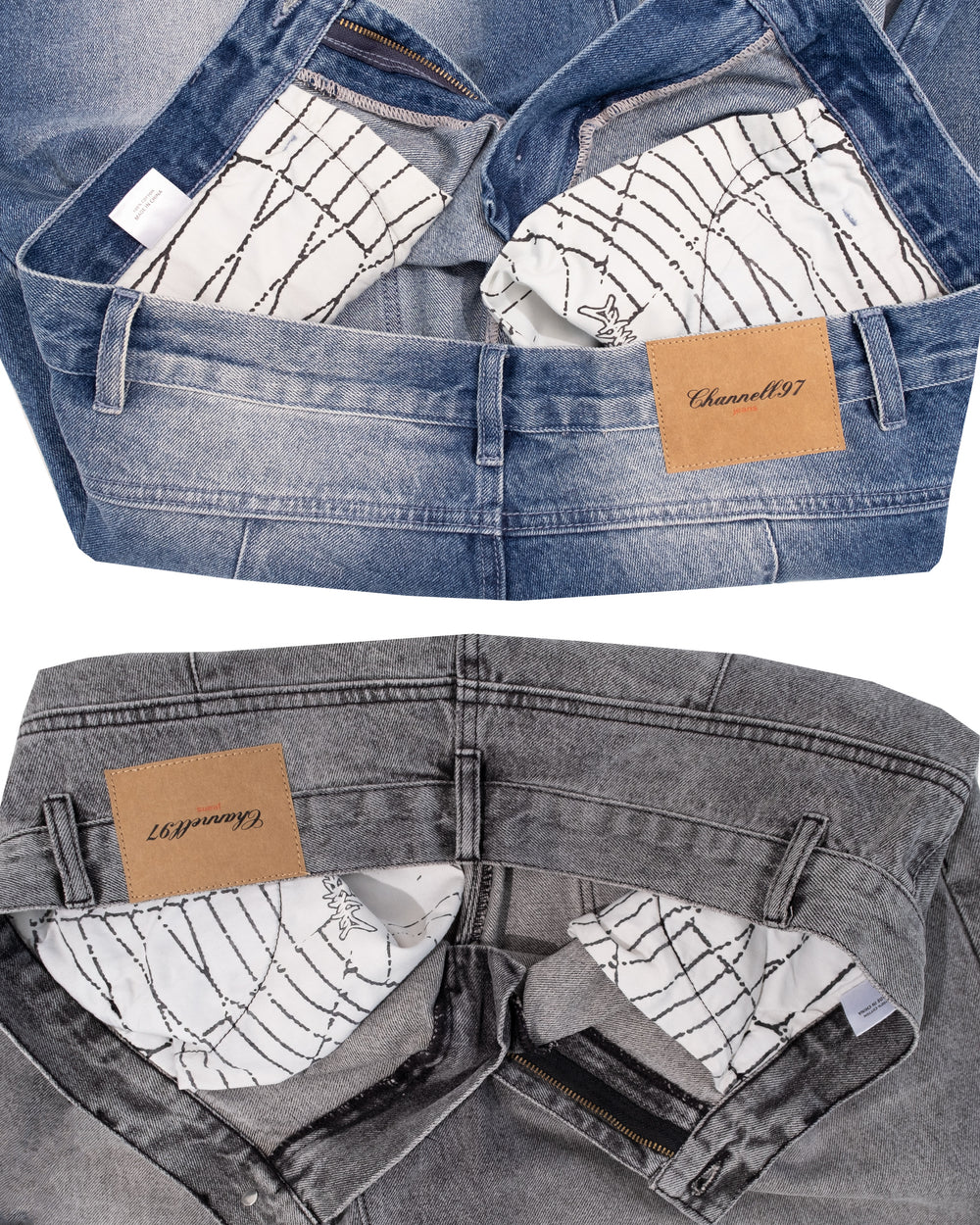 Single-pleat washed denim jeans