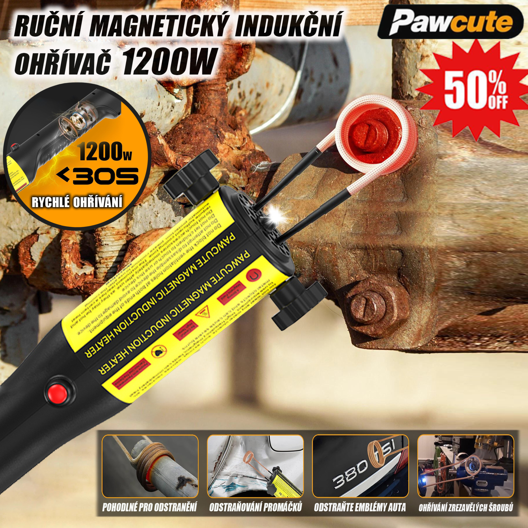 CZ_30sekundový rychlý ohřev - ruční magnetický indukční ohřívač s vysokým výkonem 1200 W pro odstraňování zrezivělých matic a šroubů s cívkami různých velikostí