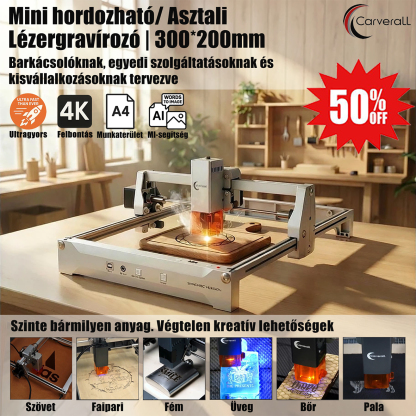 HU_Kompakt asztali lézergravírozó professzionális precizitással kézműves alkotóknak, barkácsolóknak, személyre szabott ajándékoknak és egyedi stúdióknak