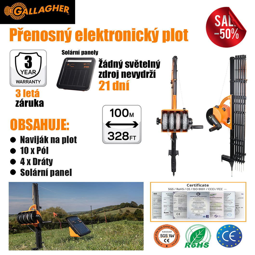 CZ1-Přenosný solární inteligentní elektronický plot pro omezení pohybu zvířat, vyhýbání se divokým zvířatům, dočasné oplocení polí, rychlá a snadná instalace, bezpečný a všestranný