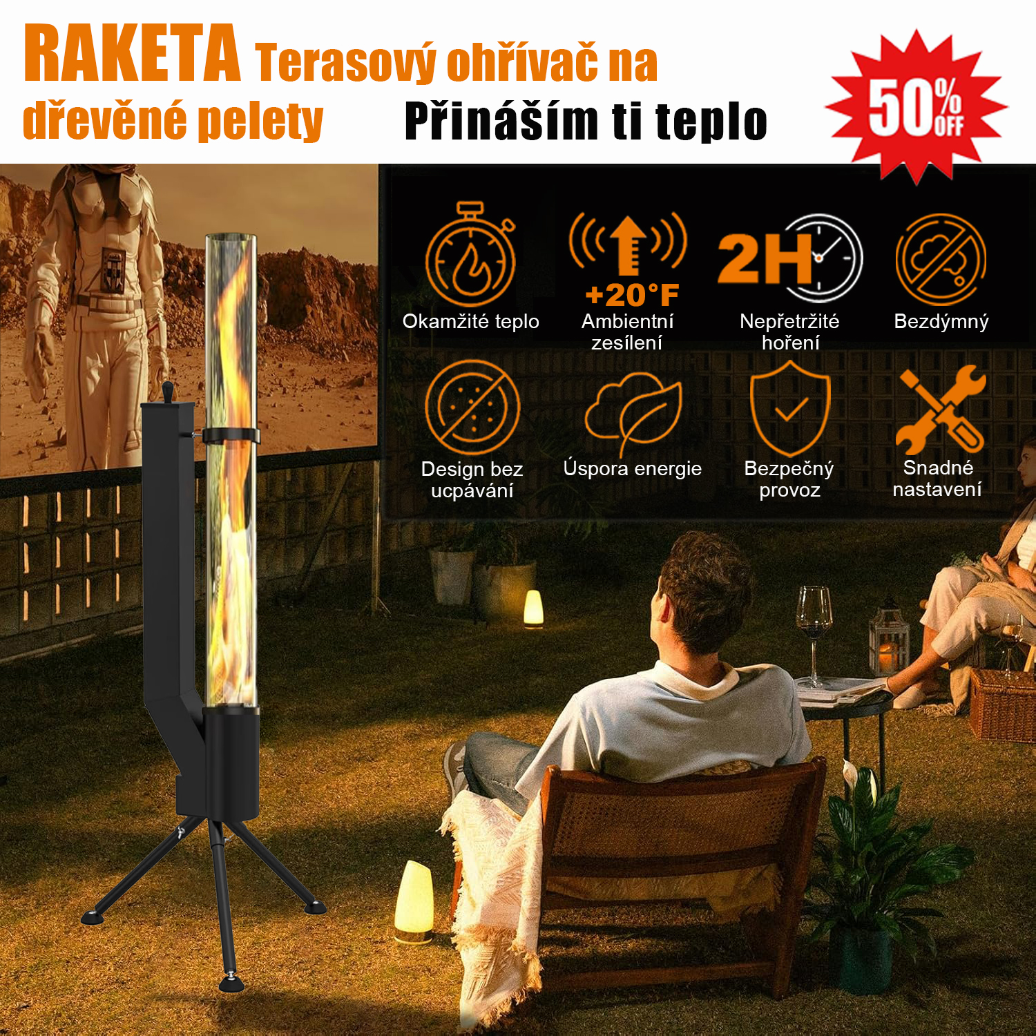 CZ_Raketový ohřívač na dřevěné pelety na zahradu