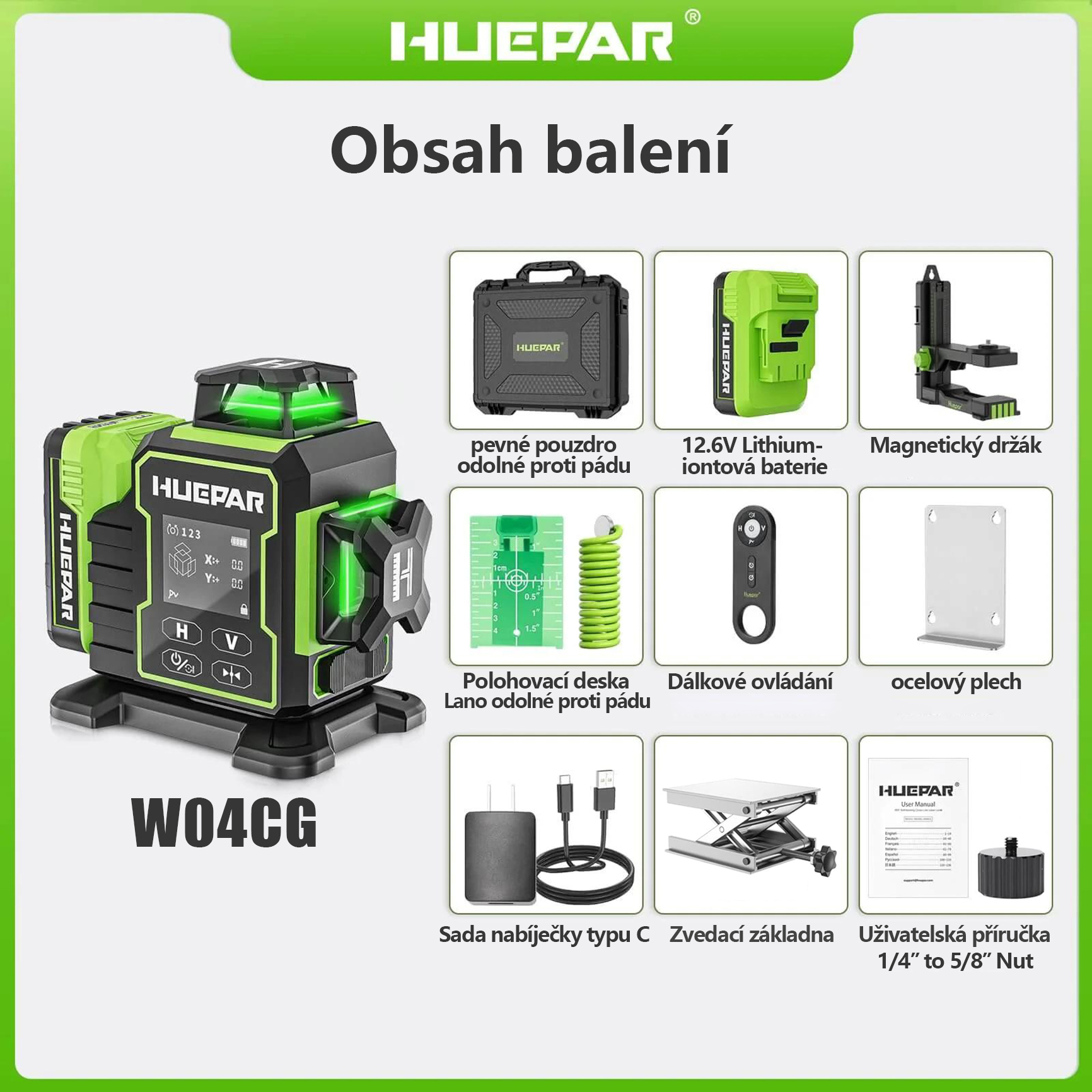 CZ_4x360°/16řádkový panoramatický skenovací vysoce přesný zelený laserový nivelační přístroj s přesností ±1,5 mm/10 m.