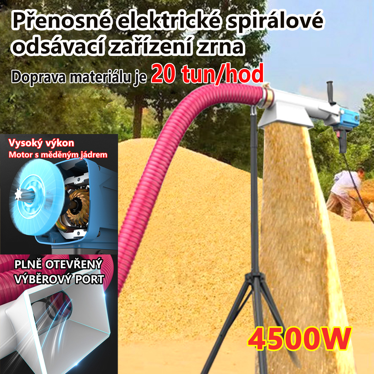 CZ-Přenosný elektrický spirálový extraktor pšeničného zrna/sací stroj na zrno/sací stroj/dopravník