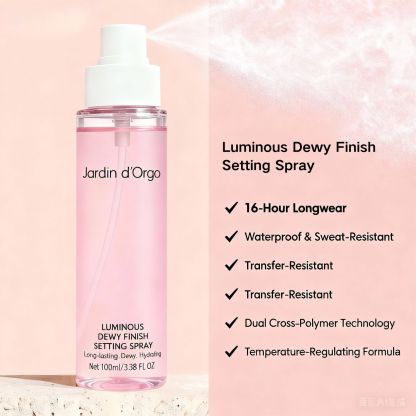 Jardin d'Orga 100ml Long-Lasting Setting Spray with Tray Packaging - 16H Waterproof & Sweatproof Makeup Fixer, Soothing Rose Water & Aloe, Alcohol-Free for All Skin Types