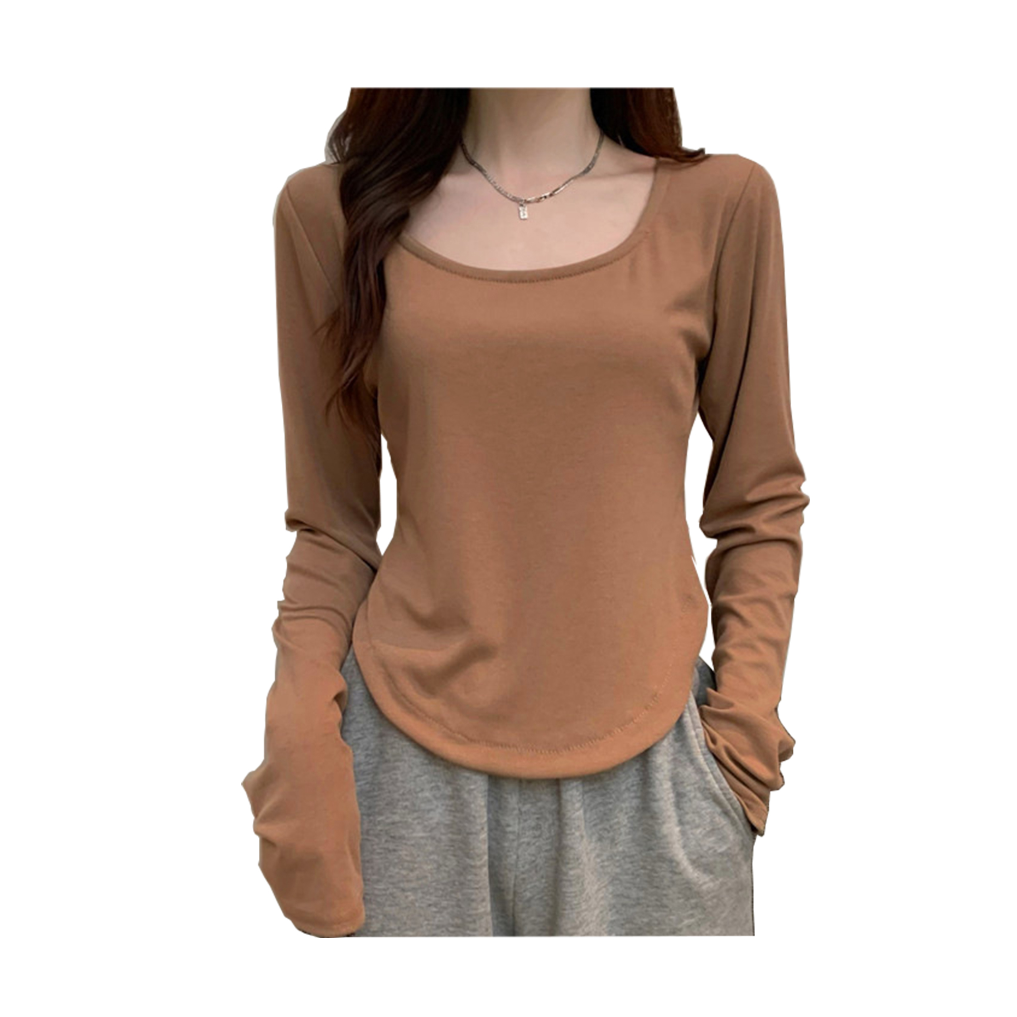 Women's Long Sleeve Scoop Neck Slim-Fit T-Shirt