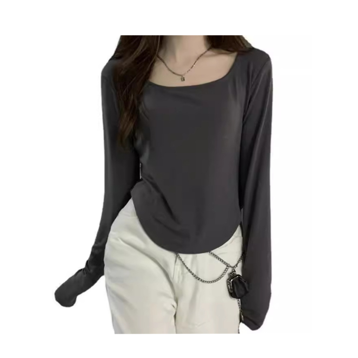 Women's Long Sleeve Scoop Neck Slim-Fit T-Shirt