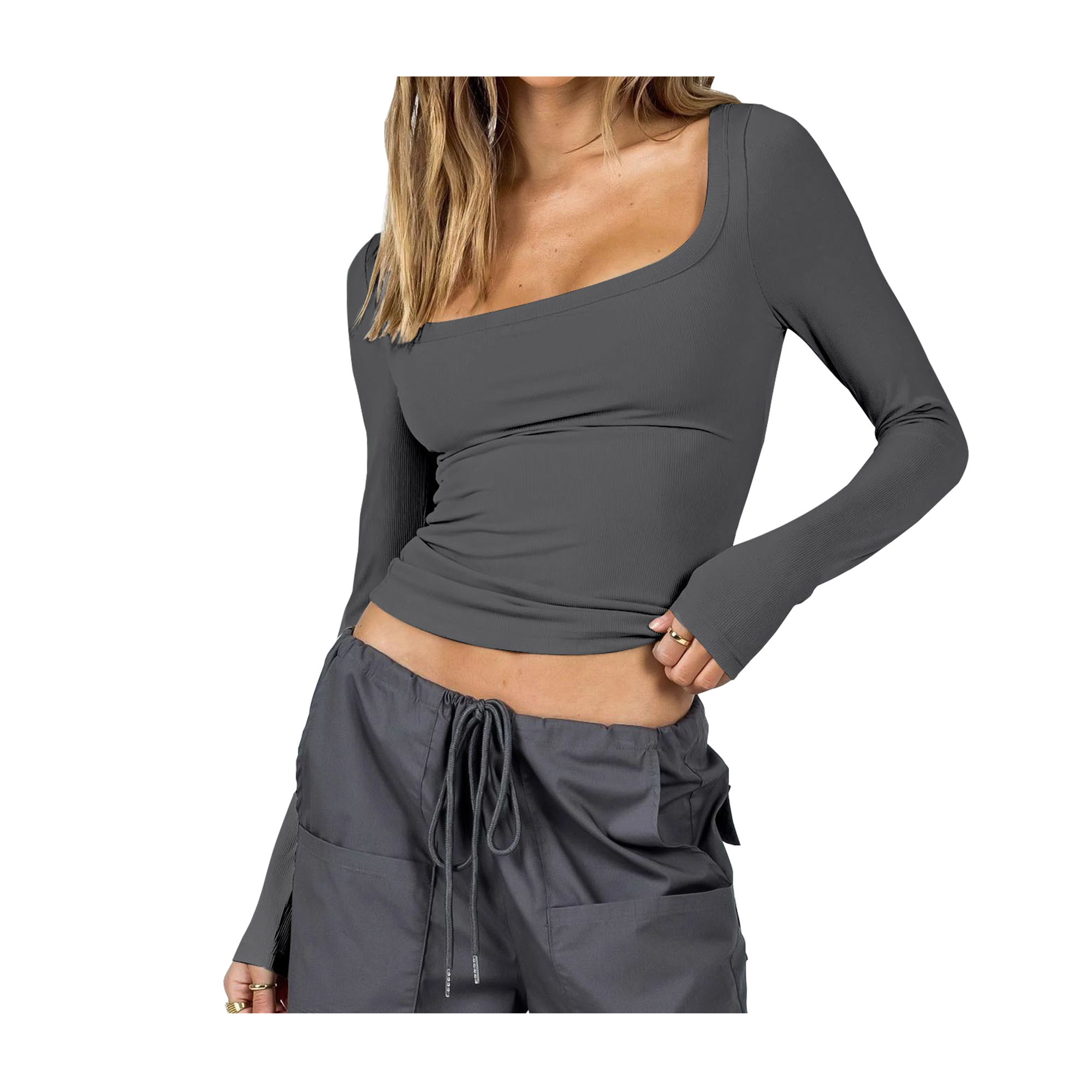 Sexy Women's Long Sleeve Scoop Neck  T-shirt Top Sweater
