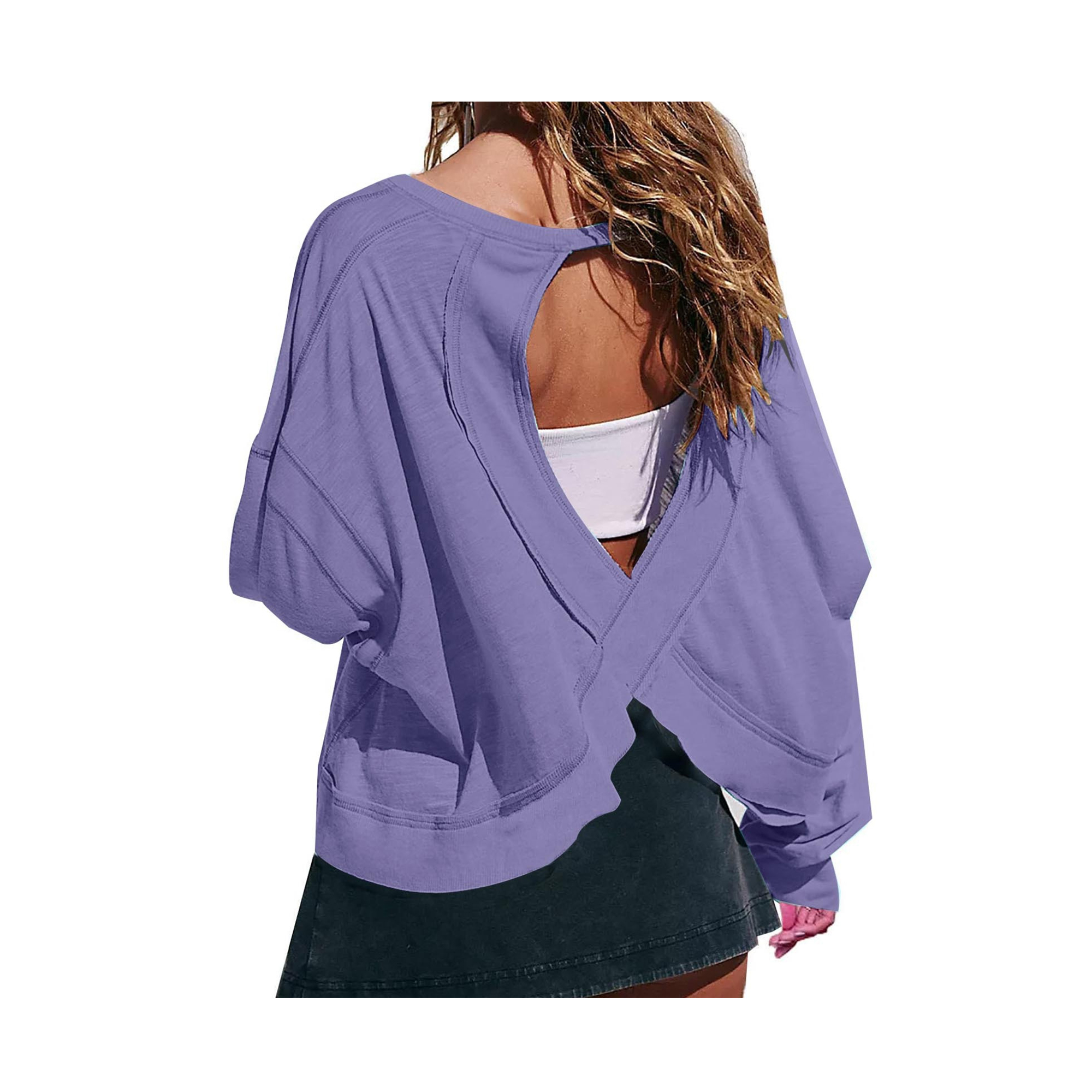 Women's Loose Long Sleeve Open Back T-shirt
