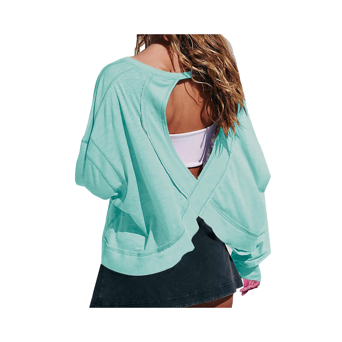 Women's Loose Long Sleeve Open Back T-shirt