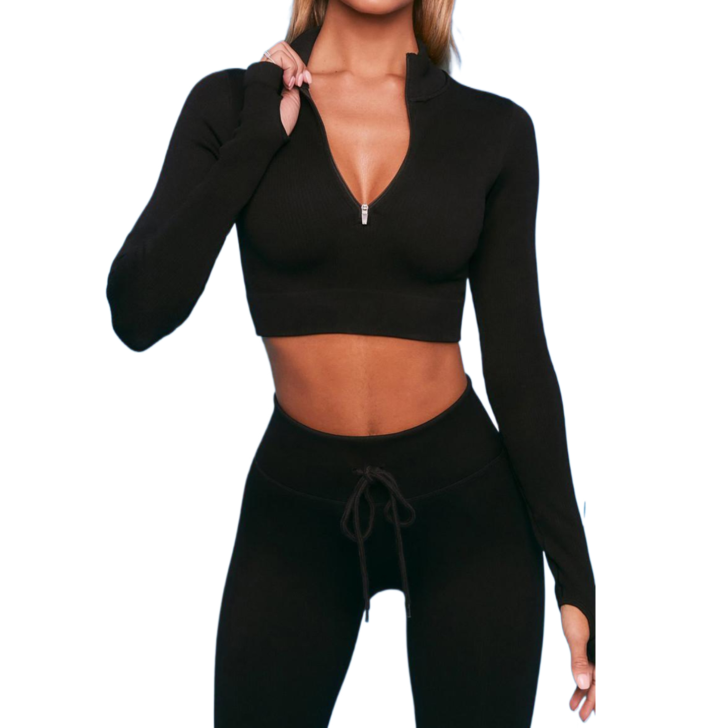 Two Piece Yoga Outfits Long Sleeve High Waist Leggings 