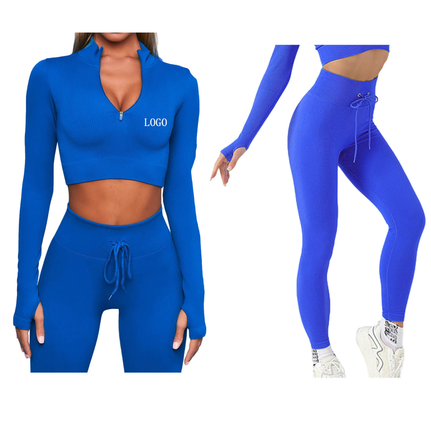 Two Piece Yoga Outfits Long Sleeve High Waist Leggings 